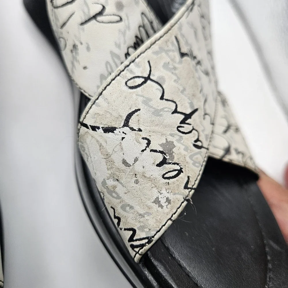 Dansko Ava French Script Criss-Cross Black Wedge Sandals Comfort Travel Size 9.5